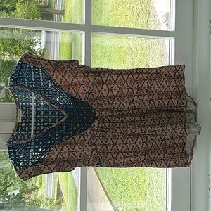 ❤️Anthropologie Meadow Rue Crochet Yoke Top Size XSP Navy Orange